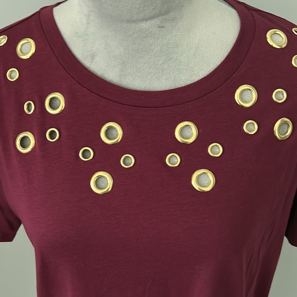Michael Michael Kors Burgundy Tee with Grommets - Picture 2 of 3